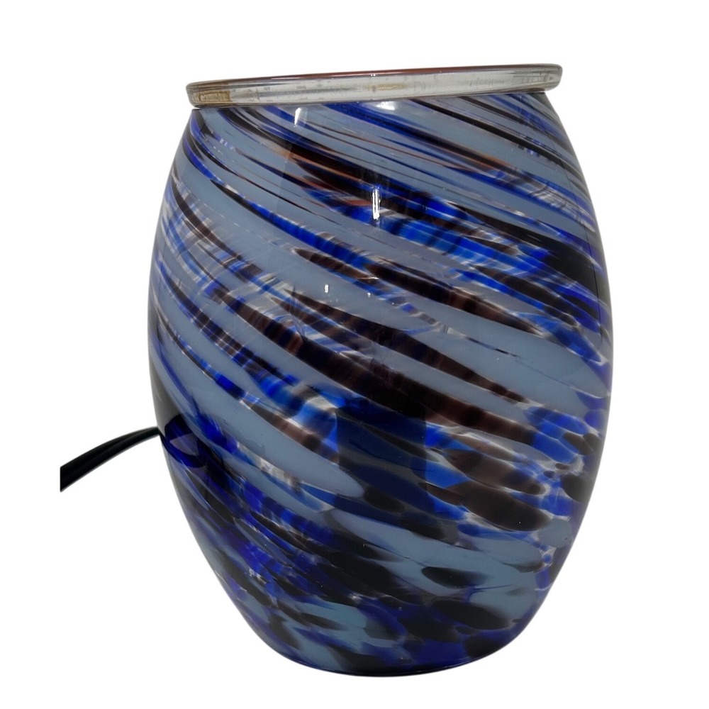 Scentsy Blue Twirl Electric Wax Warmer Hand Blown Art Glass Full Size 25W Bulb